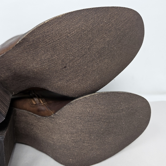 BP. Lance Womens Cognac Leather Booties Sz 8M Wood Block Stacked Heels Winter - Picture 9 of 13